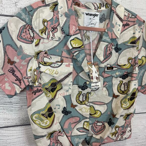 Wrangler x Lainey Wilson Women's Short Sleeve Tie Front Camp Shirt Size XL - Picture 3 of 9